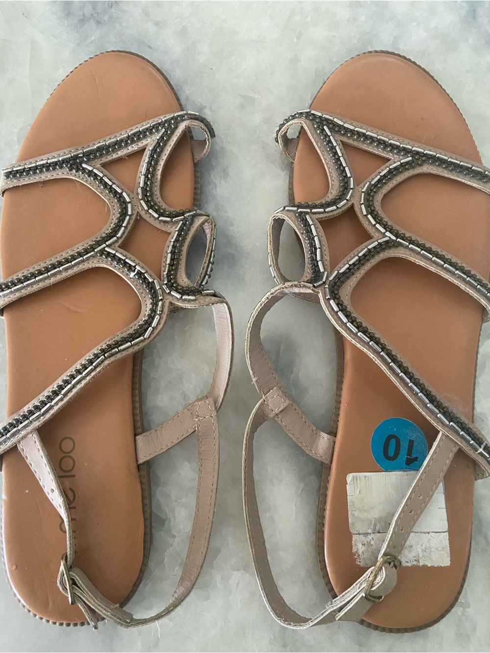 Me Too Women’s Beaded Nude/Tan Slingback Sandals